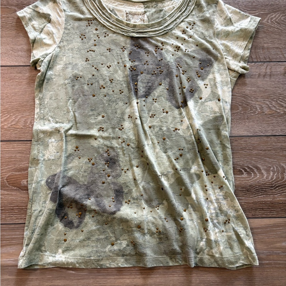 Ruff Hewn Olive Green Short Sleeve Tee with Stud Accents